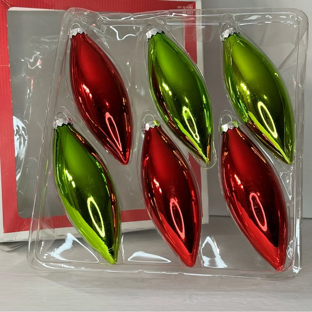 Target 2010 Super Shiny Torpedo or Teardrop Glass 6 Christmas Tree Ornaments